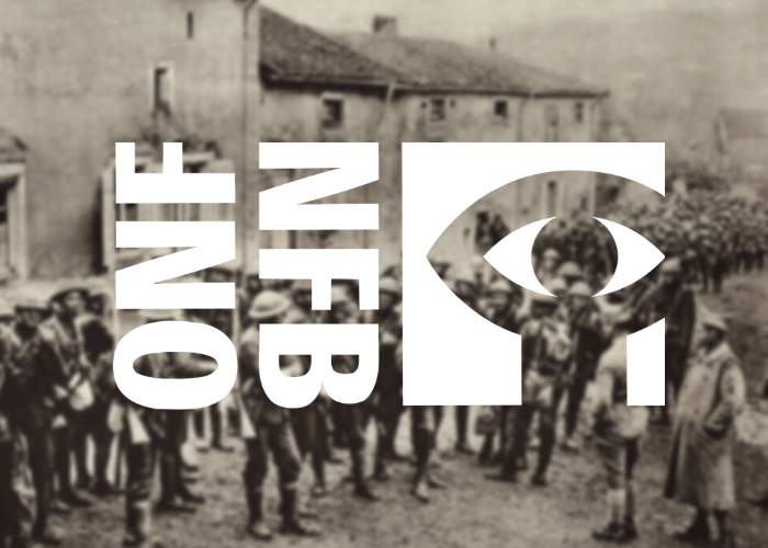 World War 1 image of soldiers overlaid with the National Film Board of Canada logo